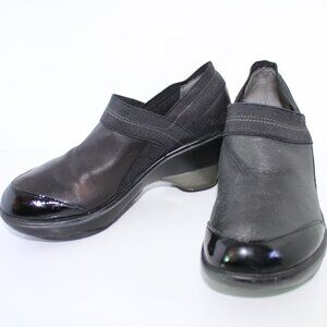 Jambu Womens Size 6.5M Black Leather Cali Sport Wedge Shoes Clogs Nurse
